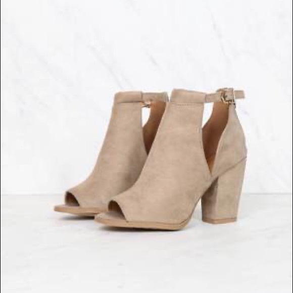 Qupid Shoes - Qupid Vegan Suede Chunky Heeled Peep Toe Booties